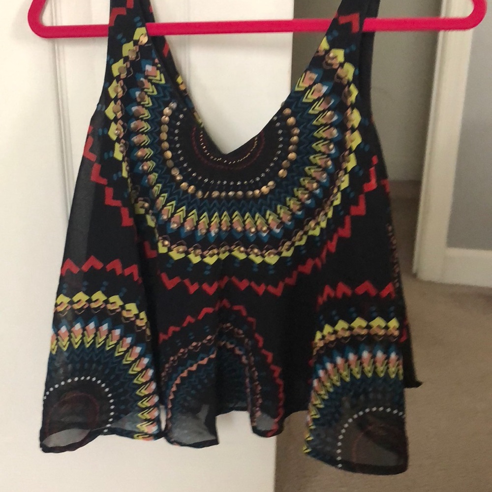 Black and colorful print cropped dress tank